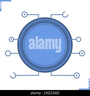 Digital microchip frame. Blue color futuristic chip set icon. Sci-fi user interface concept. Cyber technology background. Computer circuit board. Isol Stock Vector