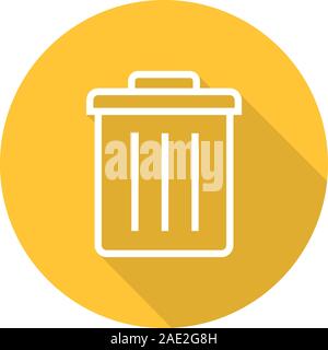 Recycle bin flat linear long shadow icon. Trashcan. Vector line symbol Stock Vector
