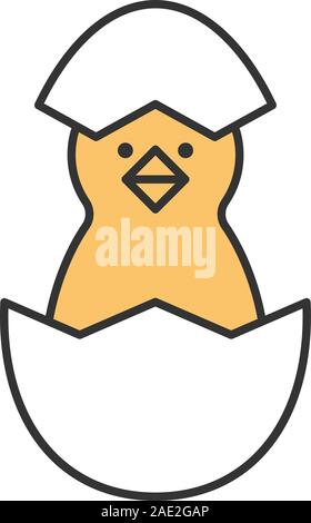 Newborn chicken color icon. Nestling in egg shell. Isolated vector illustration Stock Vector