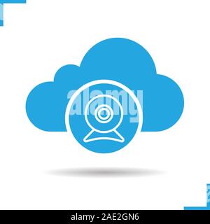 Cloud storage webcam icon. Drop shadow silhouette symbol. Cloud computing. Web camera. Negative space. Vector isolated illustration Stock Vector