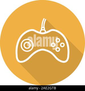 Gamepad flat linear long shadow icon. Joystick. Vector line symbol Stock Vector