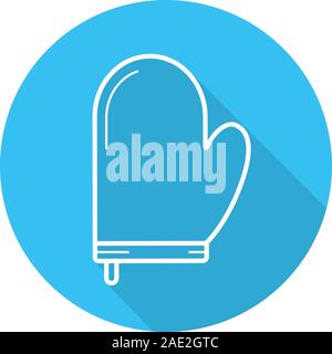 Oven mitt flat linear long shadow icon. Pot holder. Vector line symbol Stock Vector