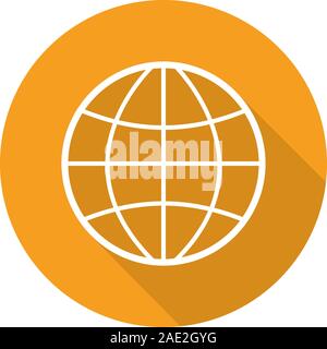 Globe flat linear long shadow icon. Earth spherical model. Vector line symbol Stock Vector