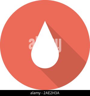 Blood drop flat design long shadow icon. Blood donation or transfusion sign. Vector silhouette symbol Stock Vector