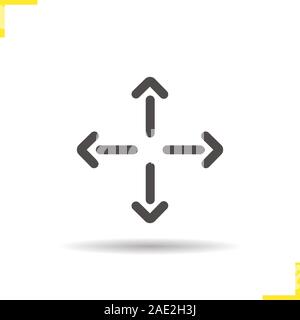 All directions movement arrows glyph icon. Drop shadow direction silhouette symbol. Negative space. Vector isolated illustration Stock Vector