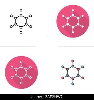 Molecule icon. Flat design, linear and color styles. Molecular structure model. Isolated vector illustrations Stock Vector