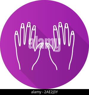 Woman's hands with manicure. Flat linear long shadow icon. Manicure salon. Vector line symbol Stock Vector
