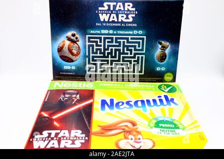 NESQUIK Nestlé promotional Cereals box for the movie STAR WARS The Rise of Skywalker Stock Photo