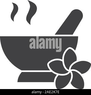 Spa salon mortar and pestle glyph icon. Silhouette symbol. Aromatherapy. Negative space. Vector isolated illustration Stock Vector