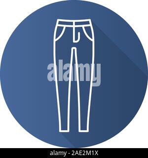 Women's skinny jeans. Flat linear long shadow icon. Trousers. Vector line symbol Stock Vector