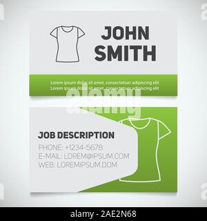 Business card print template with t-shirt logo. Women's shirts shop. Stationery design concept. Vector illustration Stock Vector