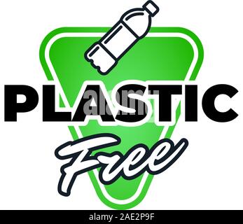 Product 100 percent plastic free green ecological icon badge with bottle. Bpa chemical mark label. Vector natural eco friendly sticker illustration Stock Vector