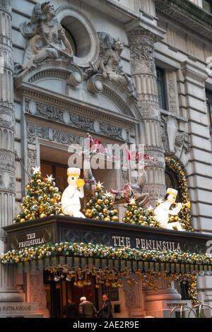 The Peninsula Hotel with Holiday Decorations, NYC Stock Photo