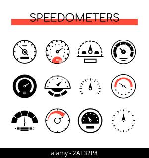 Different speedometers collection - set of vector elements Stock Vector