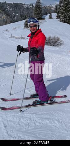 Corvara / Colfosco Area, The Dolomites, Italy, Woman Skier Stock Photo