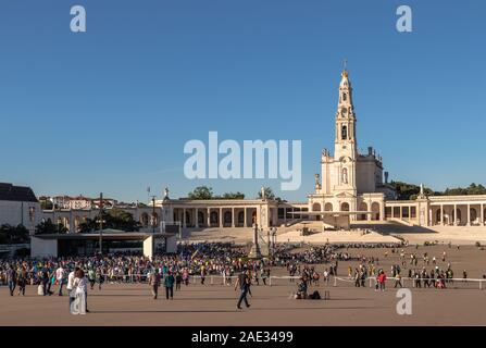 Fatima, Portugal - May 12, 2019: View of the Shrine of Fatima with pilgrims at the chapel of the apparitions during the ceremonies of May 12. Stock Photo