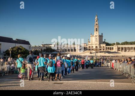 Fatima, Portugal - May 12, 2019: Arrival of a group of pilgrims to the Shrine of Fatima in Portugal. Stock Photo