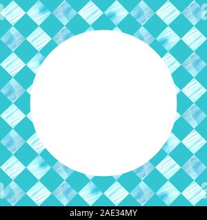 Geometric frame with circle copy space. Blue watercolor rhombus. Abstract template. Design holidays postcard, invitation, flier, banner, poster, socia Stock Photo