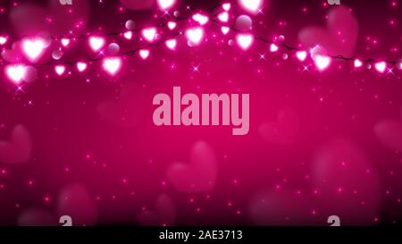 abstract of valentine background with fairy lights hanging on top and producing magic particles Stock Vector