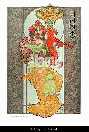 Allegorical depiction of the seasons in Art Nouveau style. Allegory of June. Album Salon. 1901. Spain, Catalonia, Barcelona Stock Photo