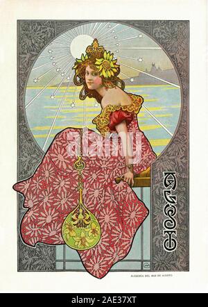 Allegorical depiction of the seasons in Art Nouveau style. Allegory of August. Album Salon. 1901. Spain, Catalonia, Barcelona Stock Photo