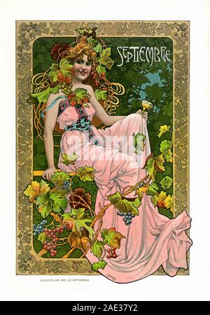 Allegorical depiction of the seasons in Art Nouveau style. Allegory of September. Album Salon. 1901. Spain, Catalonia, Barcelona Stock Photo