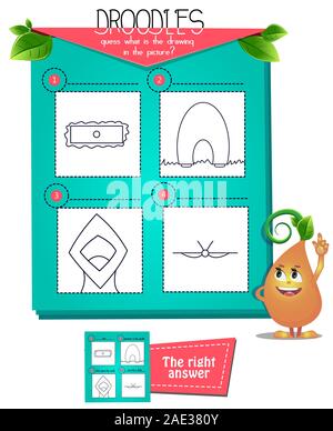educational game for kids and adults droodles, development of creation, logic, iq. Task game for children guess what is the drawing in the picture? Stock Vector