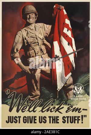 American patriotic poster from time of World War II. 1940s Stock Photo