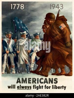 American patriotic poster from time of World War II. 1940s Stock Photo