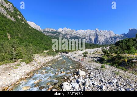 Theth, Albania, July 6 2019: Valley of Theth in the dinaric alps in Albania on a beautiful summer day Stock Photo