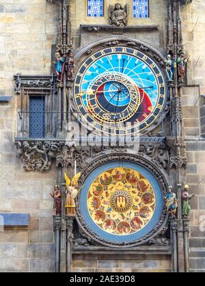 Medieval Prague astronomical clock in the Old Town Hall clock tower Old Town Square Prague Czech Republic Stock Photo