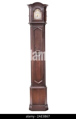 Antique drum head grandfather clock isolated on a white background. Stock Photo