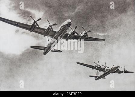 The American Air Force in the Japanese sky. The super-bomber B. 32 Dominator has repeatedly carried out destructive bombardments on the vital centers Stock Photo