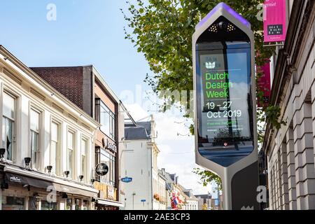 Eindhoven, Netherlands October 10, 2019. Big advertising panel and shops in the city center, autumn sunny day Stock Photo