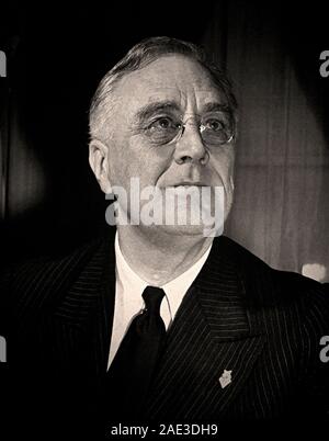 Portrait of Franklin Delano Roosevelt (1882 – 1945) was an American statesman and political leader who served as the 32nd president of the US. Stock Photo