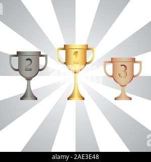 Three cups for 1-3 place gold silver bronze on an isolated background. Vector image Stock Vector