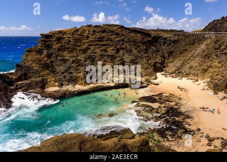 View of Halona Cove, Oahu, Hawaii, on a sunny summers day. Stock Photo