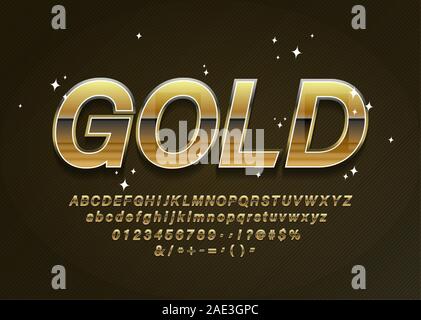 Black golden alphabet letters, numbers and punctuation symbols. Vector Stock Vector
