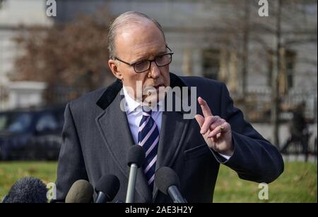 Washington DC, USA. 06th Dec, 2019. December 6, 2019, Washington, District of Columbia, USA: Director of the National Economic Council Larry Kudlow speaks to reporters on the North Driveway of the White House in Washington, DC on Friday, December 6, 2019. Credit: ZUMA Press, Inc./Alamy Live News Stock Photo