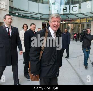 Tony Hall former chief Executive of the Royal Opera House arrives for the first day of his new job as  Director General at the BBC. Stock Photo