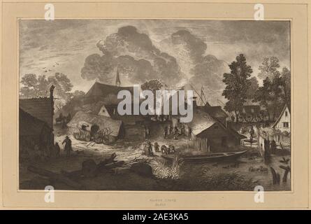 Village with Pond; circa 1782 date Cornelis Ploos van Amstel and Cornelis Brouwer after Allart van Everdingen, Village with Pond, c 1782 Stock Photo