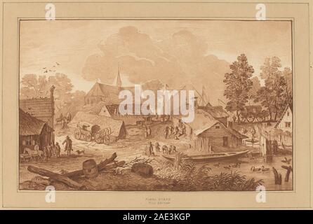 Village with Pond; circa 1782 date Cornelis Ploos van Amstel and Cornelis Brouwer after Allart van Everdingen, Village with Pond, c 1782 Stock Photo