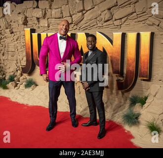 LONDON, ENGLAND - DECEMBER 05: Dwayne Johnson and Kevin Hart attend the UK Premiere of 'Jumanji: The Next Level' at Odeon IMAX Waterloo on December 5, Stock Photo