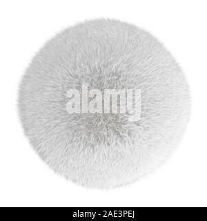 Round white carpet made of sheepskin wool on isolated background. 3D rendering Stock Photo