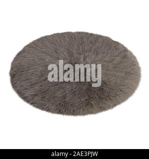 Round carpet made of sheepskin wool on isolated background. 3D rendering Stock Photo