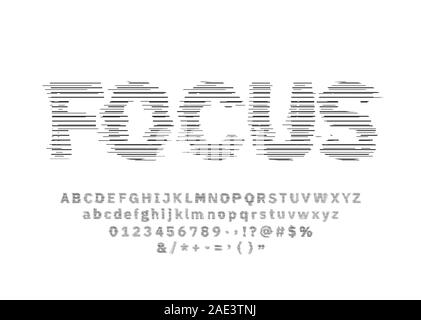 Glitch Line font set. Letters and numbers. Vector glitch alphabet illustration on white background Stock Vector