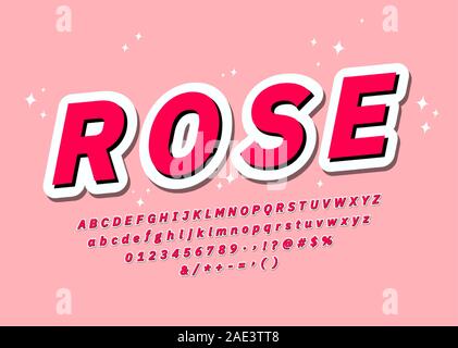 Pink font with highlight and shadow cool sticker alphabet pop 3d youth typography font effect Vector Stock Vector