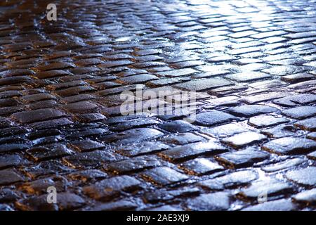 A section of road in Leeds made from Setts . Stock Photo
