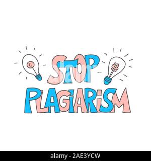 Stop plagiarism hand drawn text isolated on white background. Intellectual property lettering. Vector illustration. Stock Vector