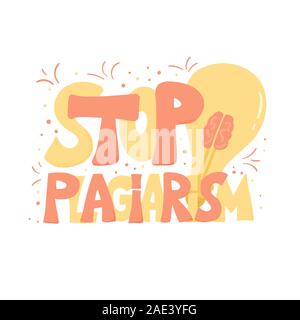 Stop plagiarism hand drawn text isolated on white background. Intellectual property lettering. Vector illustration. Stock Vector